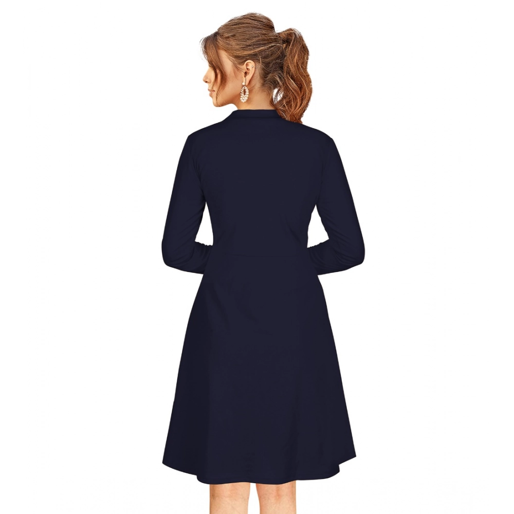 Generic Women's Knitting stretchable Solid Round Neck Full Sleeve Dress (Blue) - Image 5
