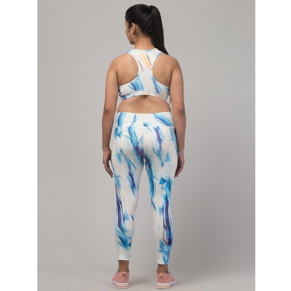 Generic Women's Polyester Spandex Printed Ankle Length High Rise Slip On Tights and Bra Set (SkyBlue) - Image 4