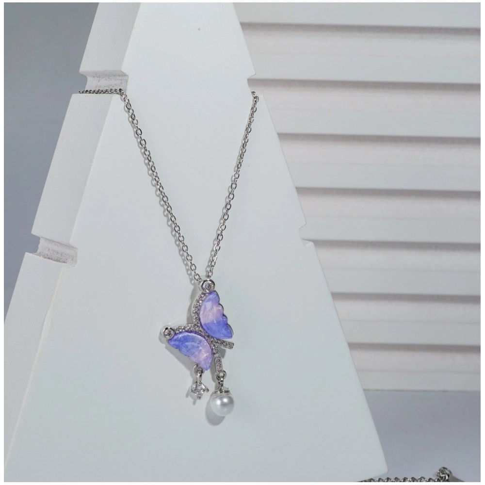 Generic Women's Stainless Steel Butterfly Dailywear Pendent Delicate Chain (Silver Plated) - Image 3