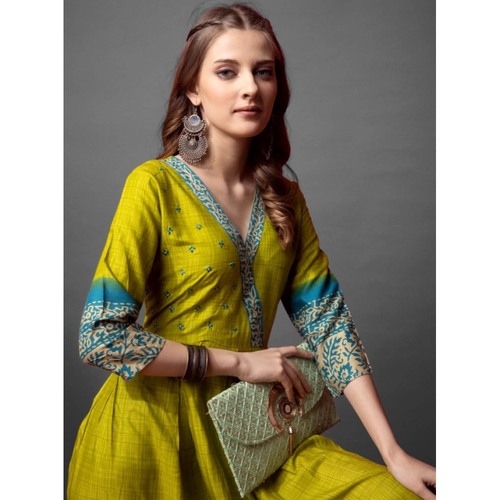 Generic Women's Cotton Blend Printed Anarkali Gown (Green) - Image 4
