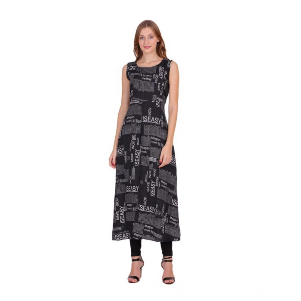 Generic Women's Casual Crepe Sleeveless Slit Dress (Black)