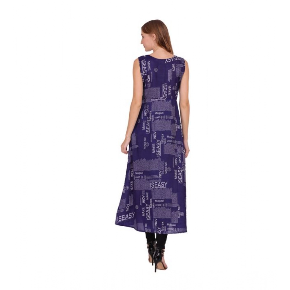Generic Women's Casual Crepe Sleeveless Slit Dress (Navy Blue) - Image 3