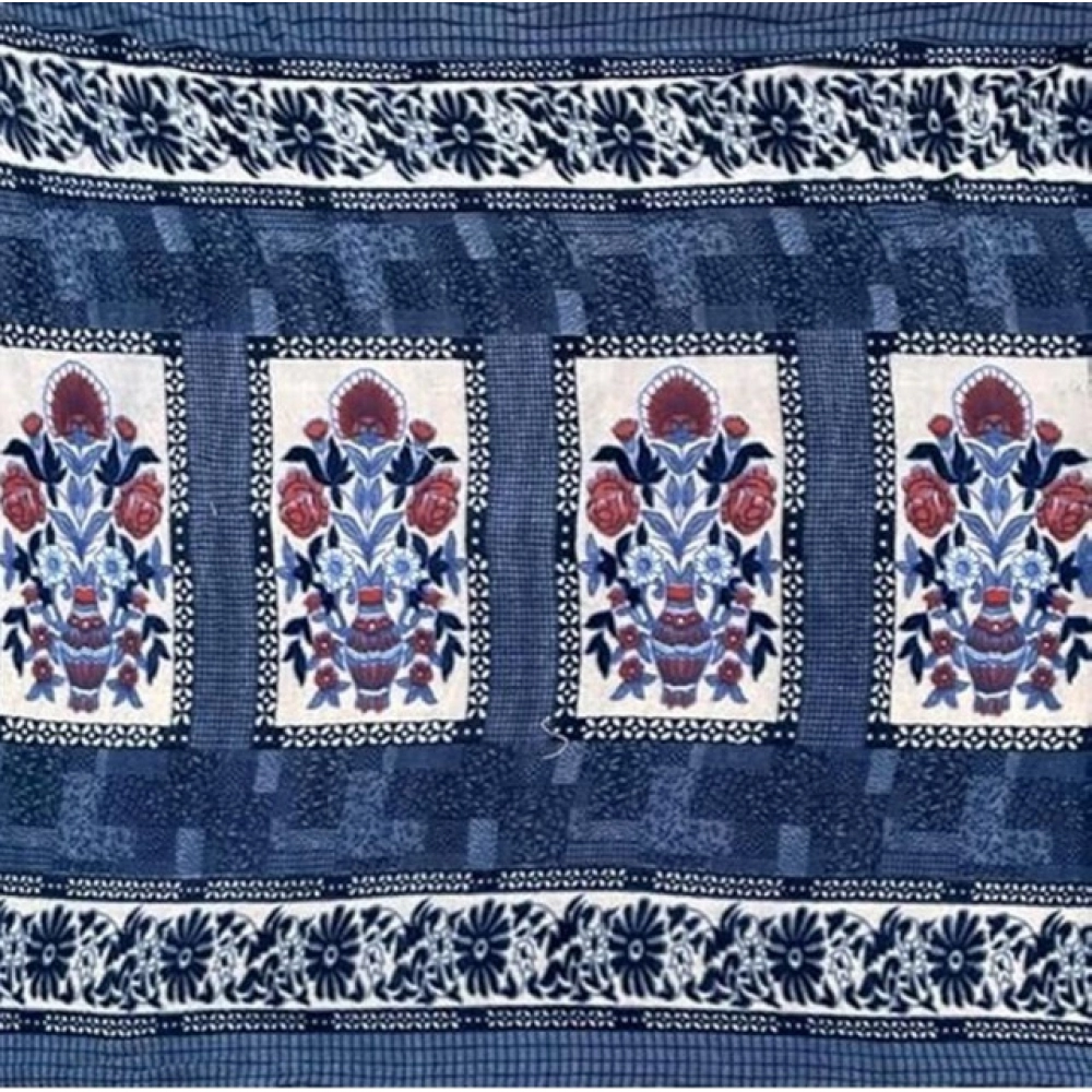 Generic Fleece Floral Printed Double Polar Warm Bedsheet with 2 Pillow Cover (Blue) - Image 3