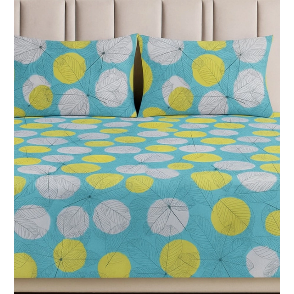 Generic Microfiber Floral Printed Double Bedsheet with 2 Pillow Covers (Green)