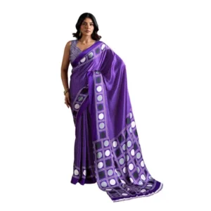 Generic Women's Satin Crepe Printed Saree With Unstitched Blouse 5.5Mtr (Purple)