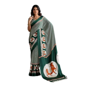 Generic Women's Satin Crepe Printed Saree With Unstitched Blouse 5.5Mtr (Green)