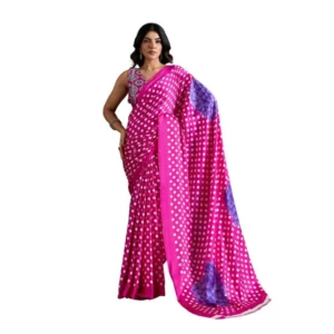 Generic Women's Satin Crepe Printed Saree With Unstitched Blouse 5.5Mtr (Pink)
