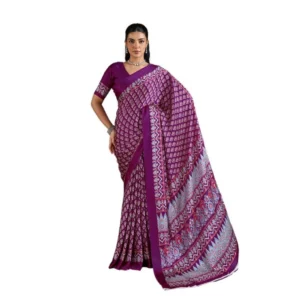 Generic Women's Satin Crepe Printed Saree With Unstitched Blouse 5.5Mtr (Purple)