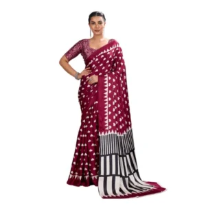 Generic Women's Satin Crepe Printed Saree With Unstitched Blouse 5.5Mtr (Maroon)
