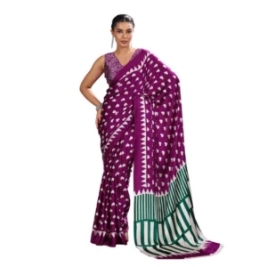 Generic Women's Satin Crepe Printed Saree With Unstitched Blouse 5.5Mtr (Purple)