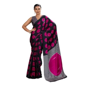 Generic Women's Satin Crepe Printed Saree With Unstitched Blouse 5.5Mtr (Pink)
