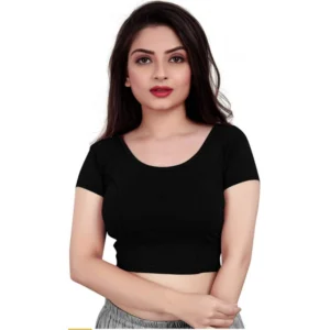 Generic Women's Short Sleeve Cotton Lycra Readymade Blouse (Black, Free Size)