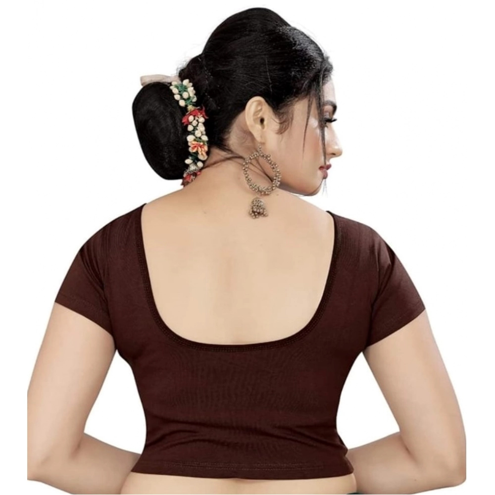 Generic Women's Short Sleeve Cotton Lycra Readymade Blouse (Brown, Free Size) - Image 2