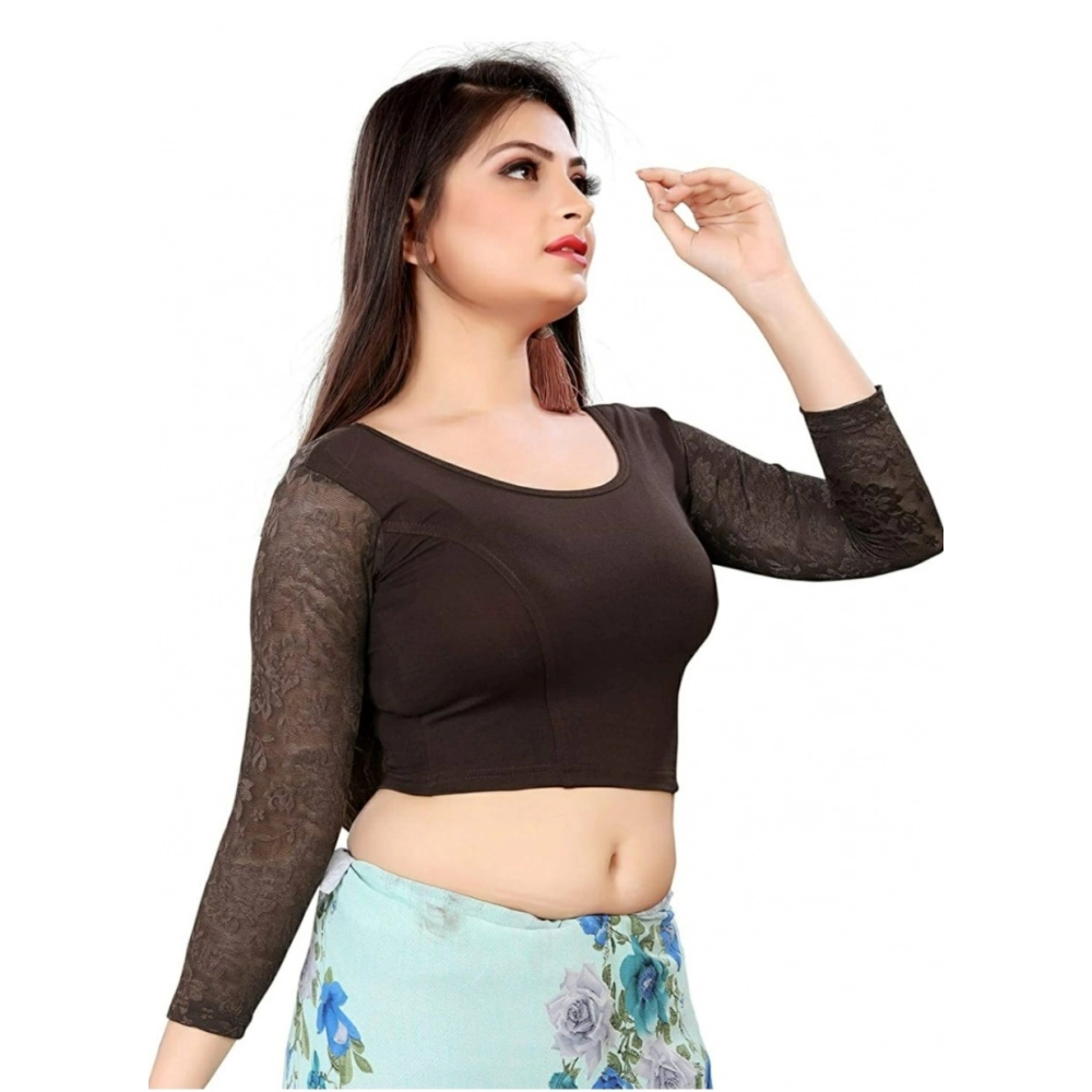 Generic Women's 3/4 th Sleeve Cotton Lycra Readymade Blouse (Brown, Free Size) - Image 2