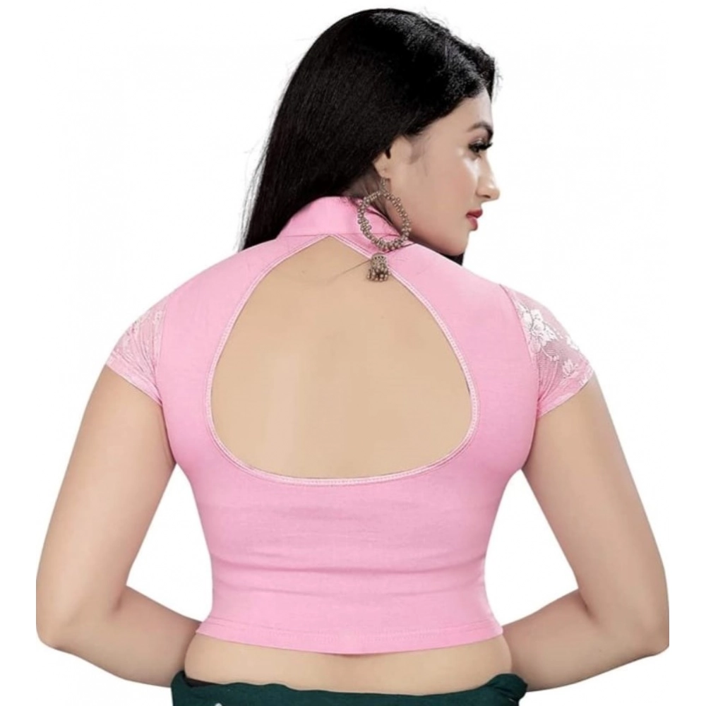 Generic Women's Short Sleeve Cotton Lycra Readymade Blouse (Baby Pink, Free Size) - Image 4