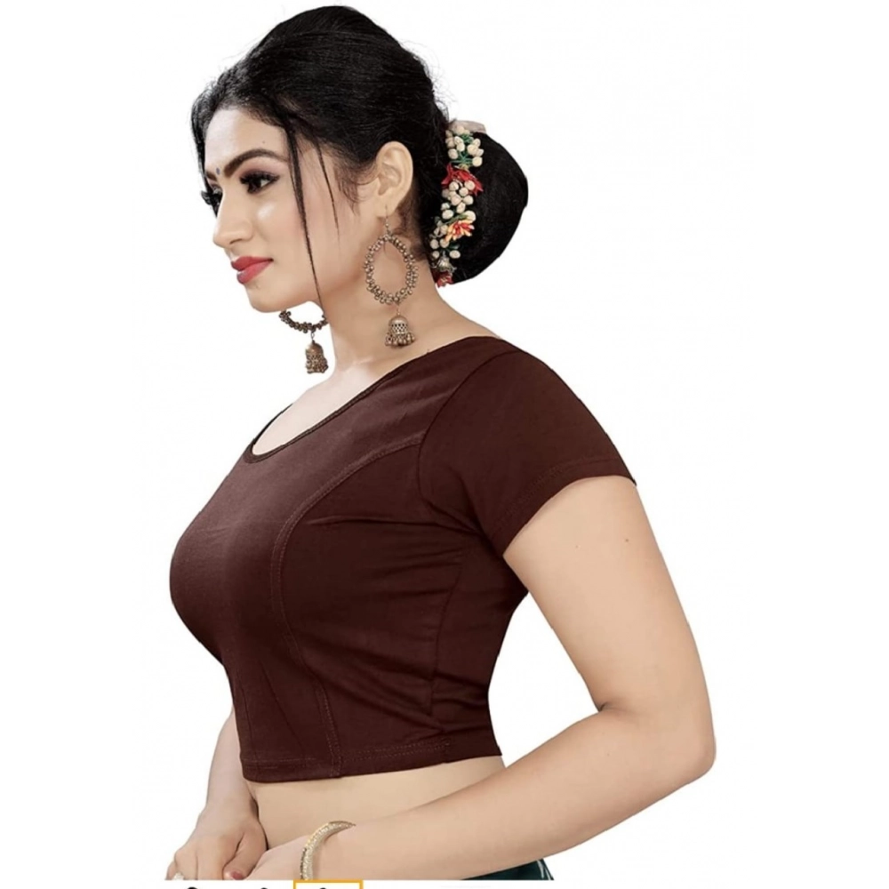 Generic Women's Short Sleeve Cotton Lycra Readymade Blouse (Brown, Free Size) - Image 3