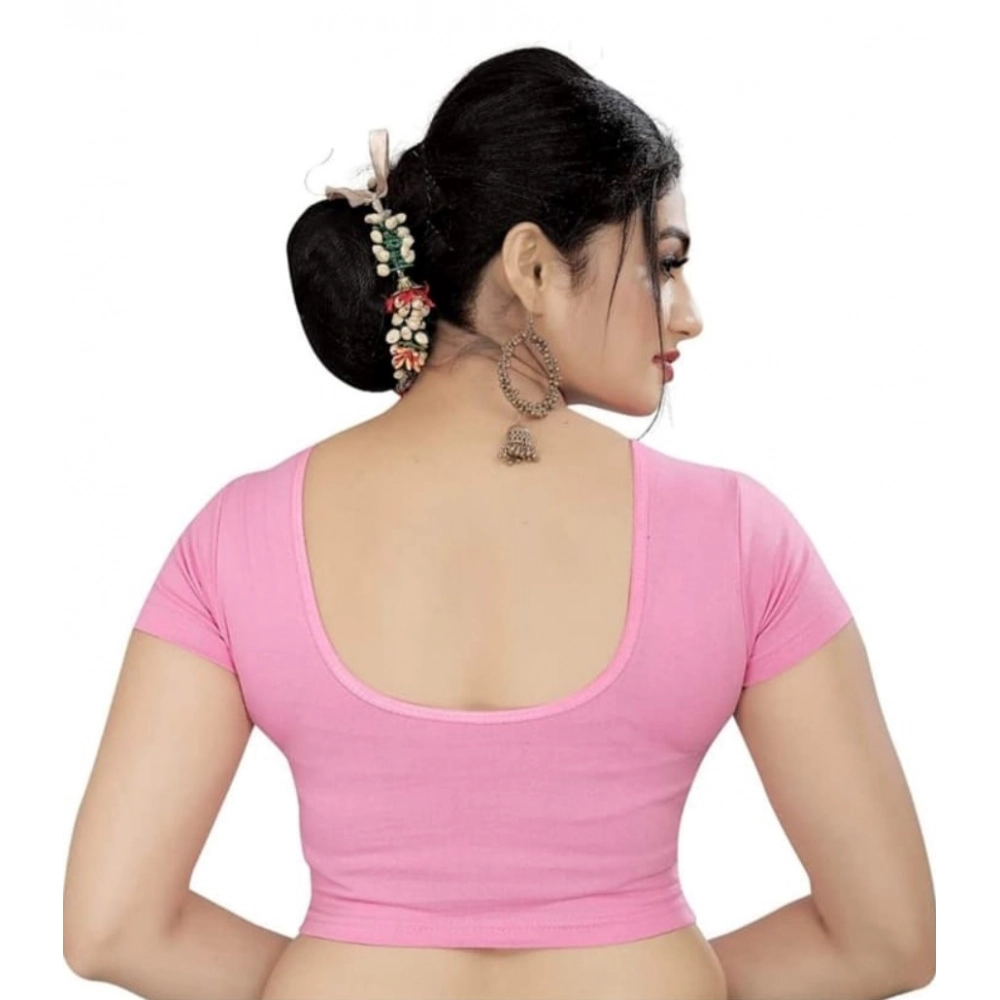 Generic Women's Short Sleeve Cotton Lycra Readymade Blouse (Baby Pink, Free Size) - Image 3