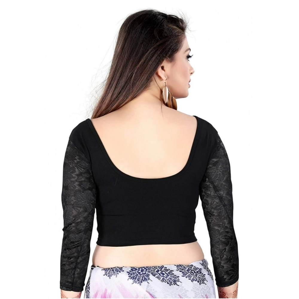 Generic Women's 3/4 th Sleeve Cotton Lycra Readymade Blouse (Black, Free Size) - Image 3