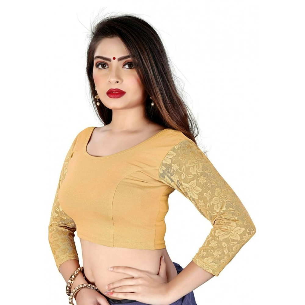 Generic Women's 3/4 th Sleeve Cotton Lycra Readymade Blouse (Skin, Free Size) - Image 2