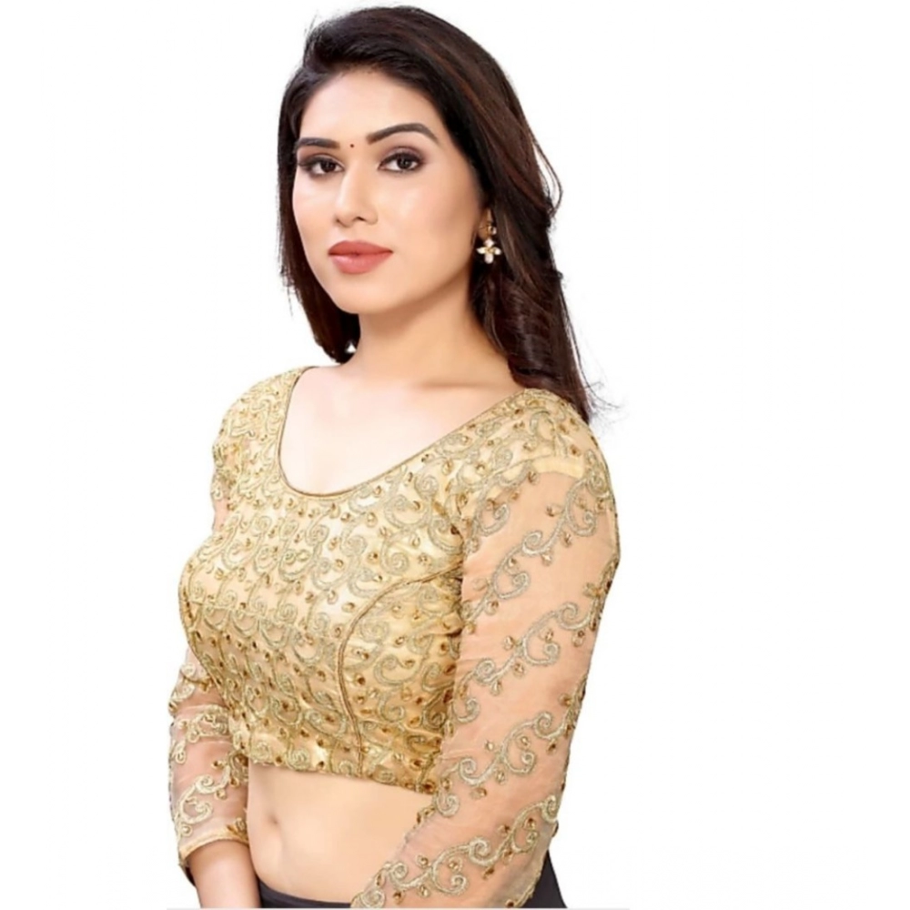 Generic Women's 3/4th Sleeve Silk Blend Readymade Blouse (Beige, Free Size: Up To 34 Inch) - Image 3