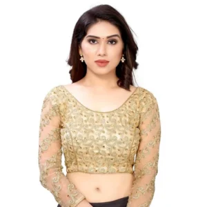 Generic Women's 3/4th Sleeve Silk Blend Readymade Blouse (Beige, Free Size: Up To 34 Inch)