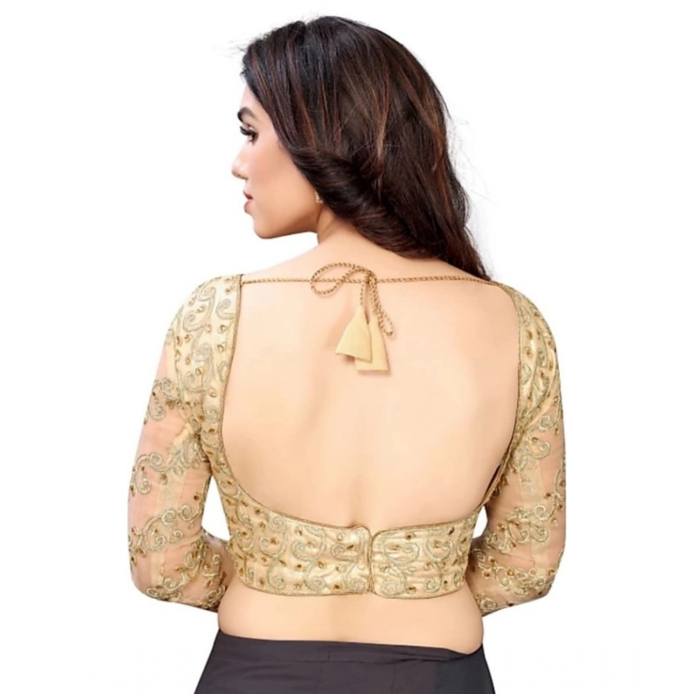 Generic Women's 3/4th Sleeve Silk Blend Readymade Blouse (Beige, Free Size: Up To 34 Inch) - Image 4