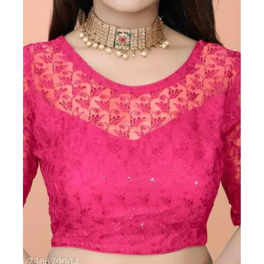 Generic Women's Half Sleeve Net Readymade Blouse (Pink, Free Size: Up To 34 Inch) - Image 2