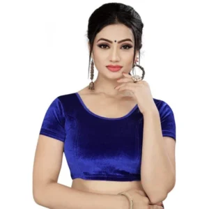 Generic Women'sย Velvet Solid Non Padded Readymade Blouse (Dark Blue, Size: Free Size)
