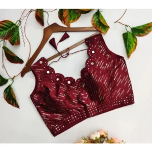 Generic Women'sย Cotton Silk Embellished Padded Cup Readymade Blouse (Maroon, Size: Free Size)