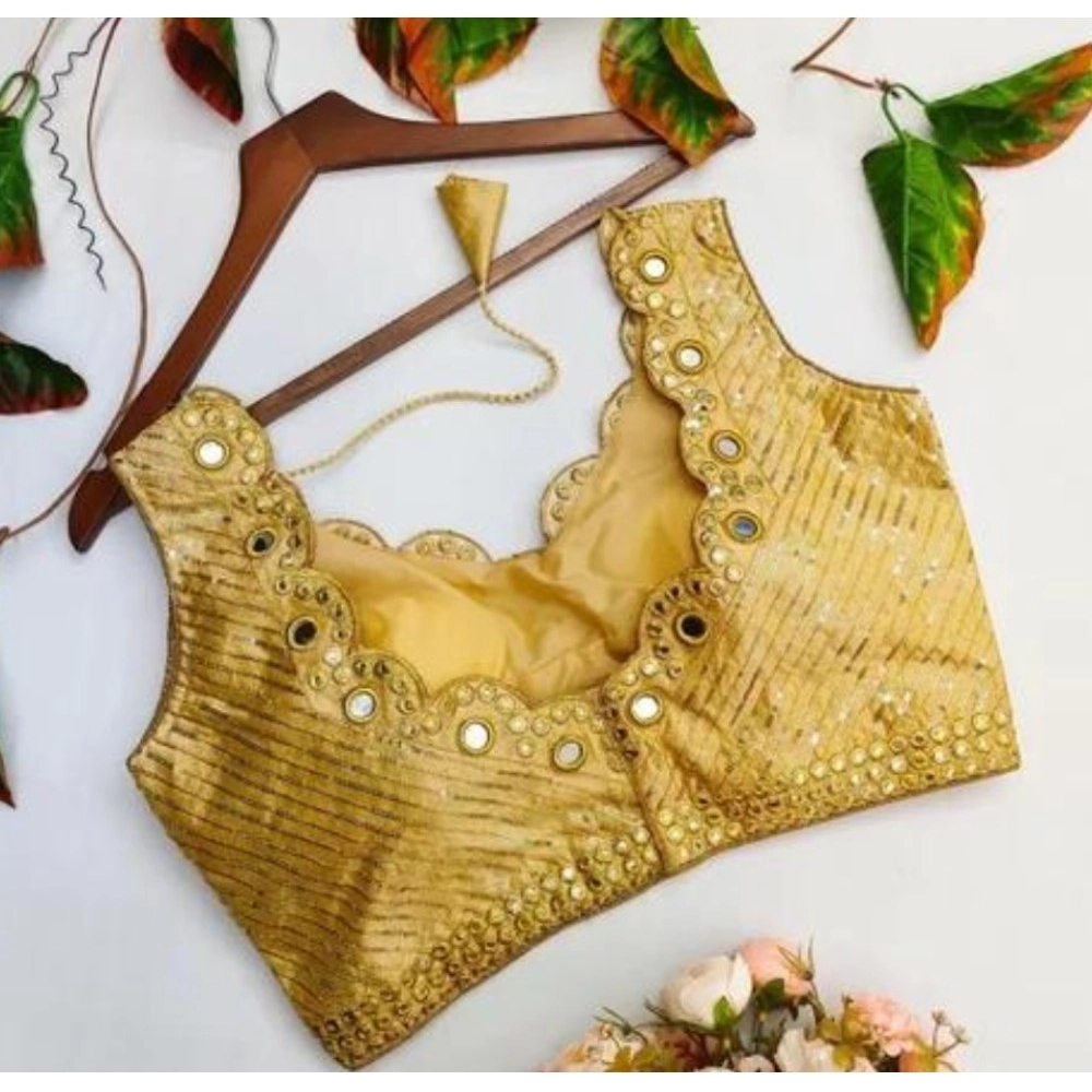 Generic Women's Cotton Silk Embellished Padded Cup Readymade Blouse (Gold, Size: Free Size) - Image 2