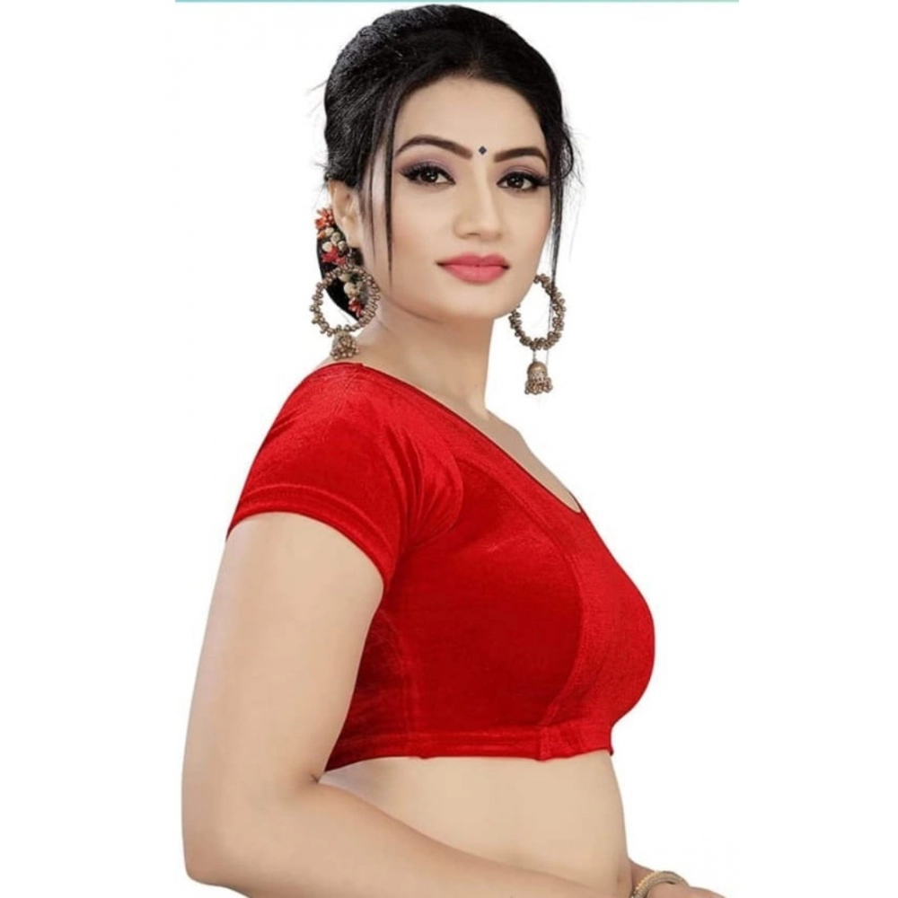 Generic Women's Velvet Solid Non Padded Readymade Blouse (Red, Size: Free Size) - Image 2