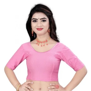 Generic Women'sย Cotton Lycra Blend Solid Non Padded Readymade Blouse (Pink, Size: Free Size)