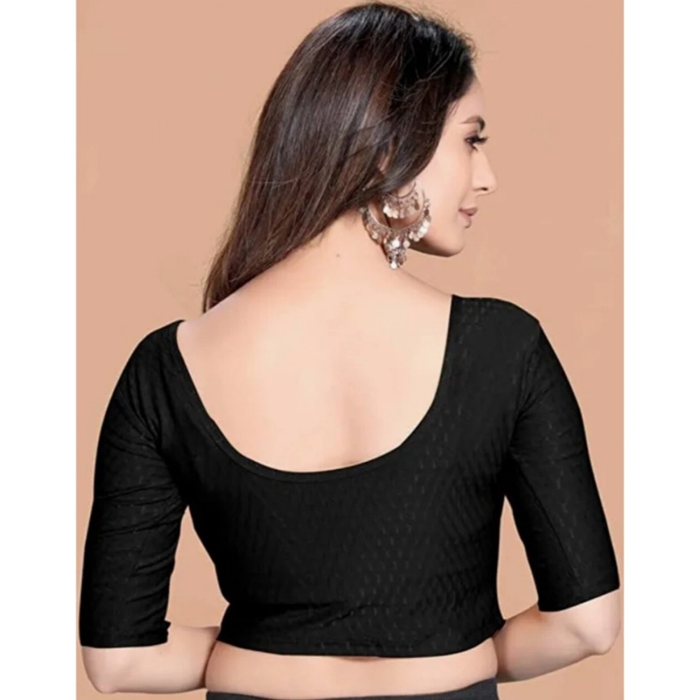 Generic Women's Cotton Lycra Blend Solid Non Padded Readymade Blouse (Black, Size: Free Size) - Image 3