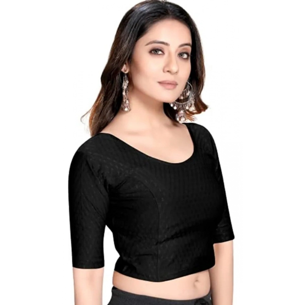 Generic Women's Cotton Lycra Blend Solid Non Padded Readymade Blouse (Black, Size: Free Size)