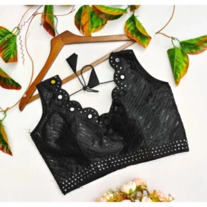 Generic Women'sย Cotton Silk Embellished Padded Cup Readymade Blouse (Black, Size: Free Size)