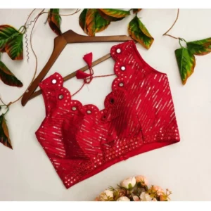 Generic Women'sย Cotton Silk Embellished Padded Cup Readymade Blouse (Red, Size: Free Size)