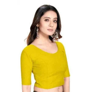 Generic Women'sย Cotton Lycra Blend Solid Non Padded Readymade Blouse (Yellow, Size: Free Size)