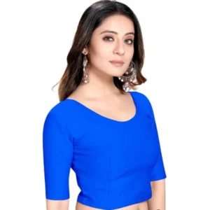 Generic Women'sย Cotton Lycra Blend Solid Non Padded Readymade Blouse (Royl Blue, Size: Free Size)