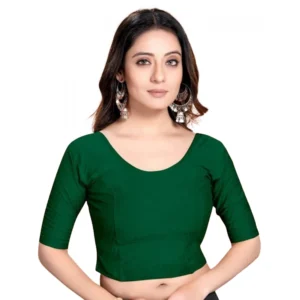 Generic Women'sย Cotton Lycra Blend Solid Non Padded Readymade Blouse (Dark Green, Size: Free Size)