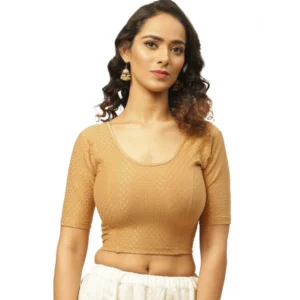 Generic Women'sย Cotton Lycra Blend Solid Non Padded Readymade Blouse (Beige, Size: Free Size)