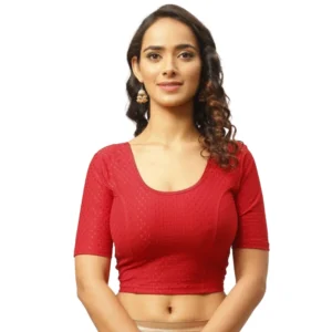 Generic Women'sย Cotton Lycra Blend Solid Non Padded Readymade Blouse (Red, Size: Free Size)