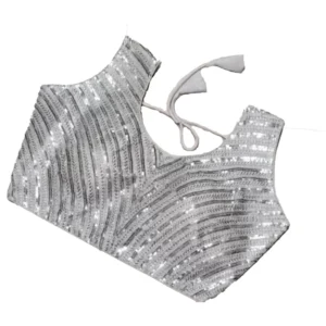 Generic Women'sย Cotton Silk Embellished Padded Cup Readymade Blouse (Silver, Size: Free Size)
