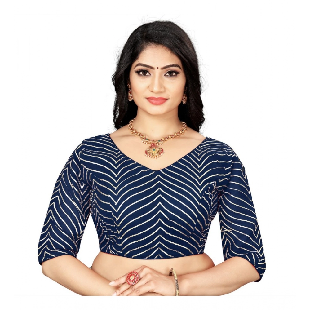 Generic Women's Georgette Embroidery Readymade Blouse (Navy Blue, Size: Free Size)