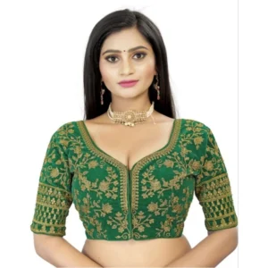 Generic Women'sย Velvet Embroidery Readymade Blouse (Green, Size: Free Size)