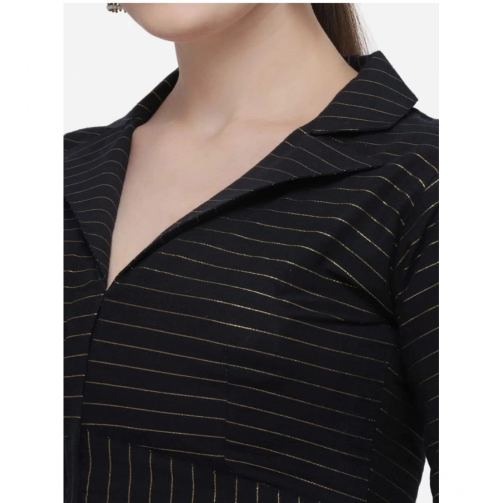 Generic Women's Cotton Striped Readymade Blouse (Black, Size: Free Size) - Image 2