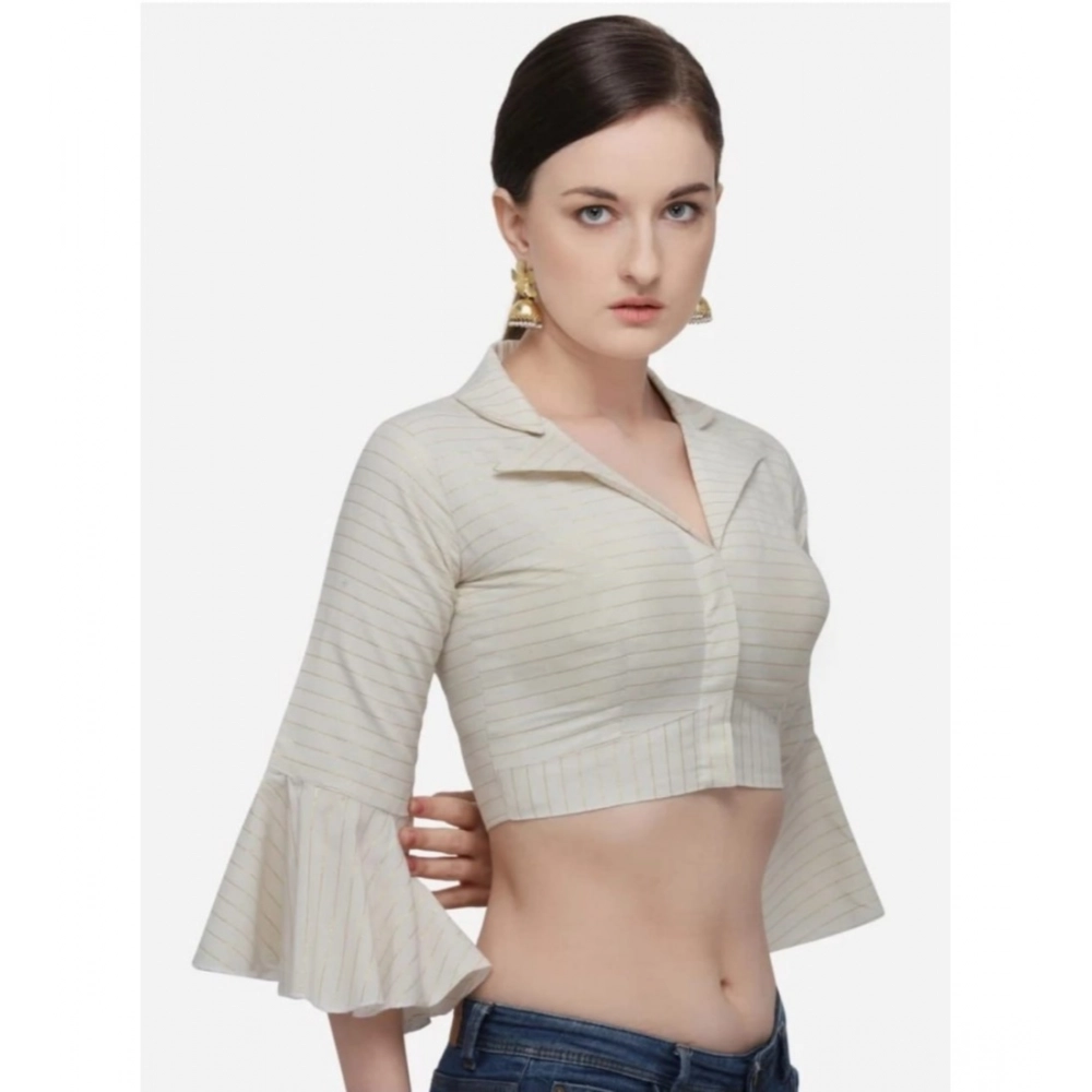 Generic Women's Cotton Striped Readymade Blouse (Beige, Size: Free Size) - Image 2