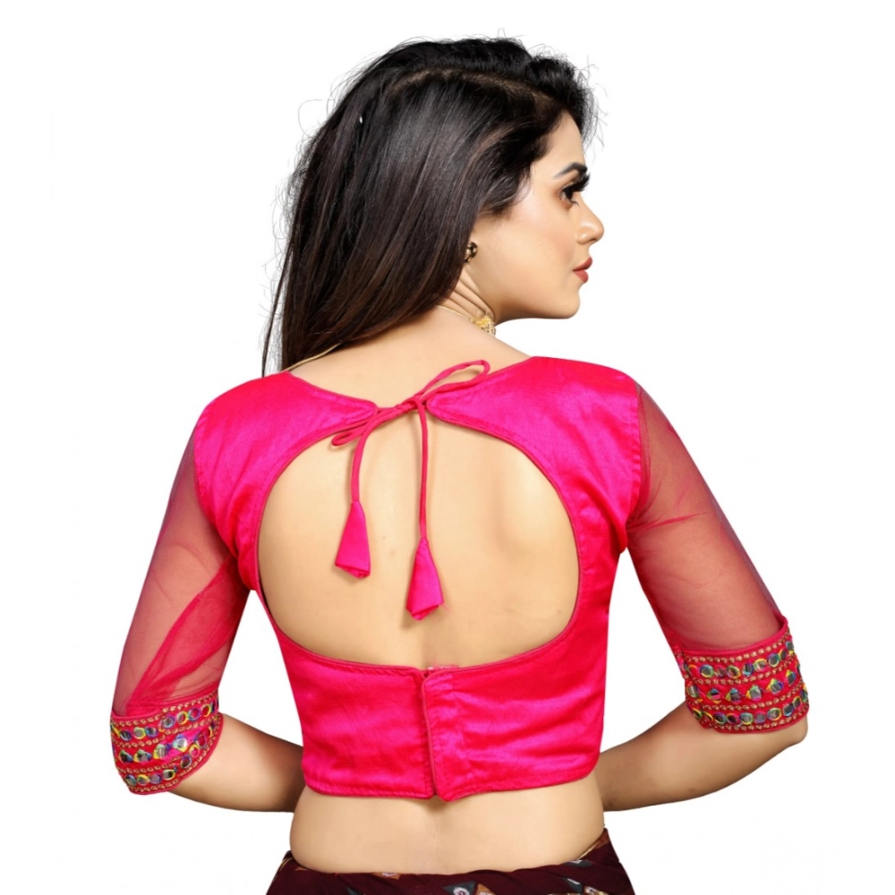 Generic Women's Phantom Silk Embroidery Readymade Blouse (Pink, Size: Free Size) - Image 4