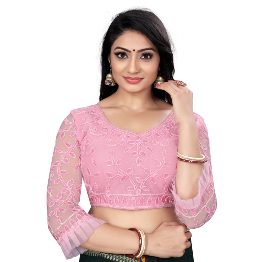 Generic Women's Nylon Net Embroidery Readymade Blouse (Pink, Size: Free Size)