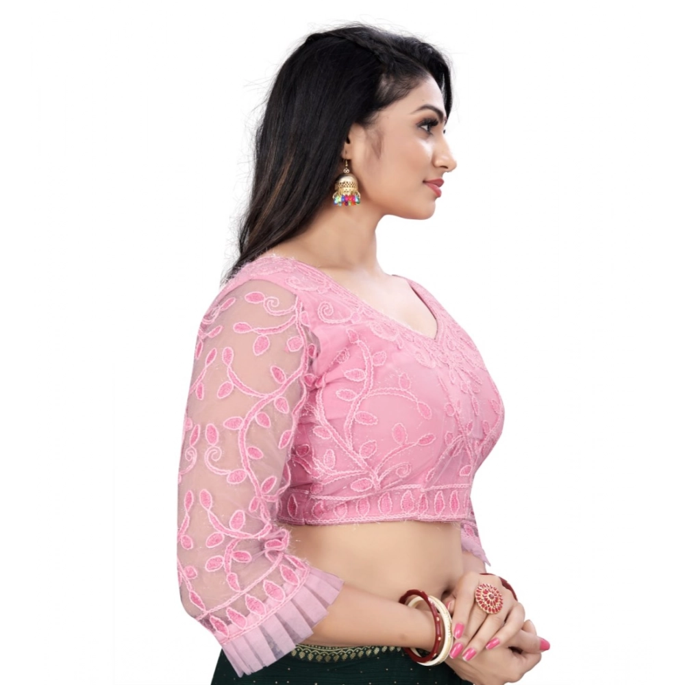 Generic Women's Nylon Net Embroidery Readymade Blouse (Pink, Size: Free Size) - Image 2