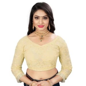 Generic Women'sย Nylon Net Embroidery Readymade Blouse (Beige, Size: Free Size)